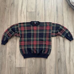 Nautica 90's Knit Sweater Mens Large Reg Plaid Mulitcolor Hoildays Pullover